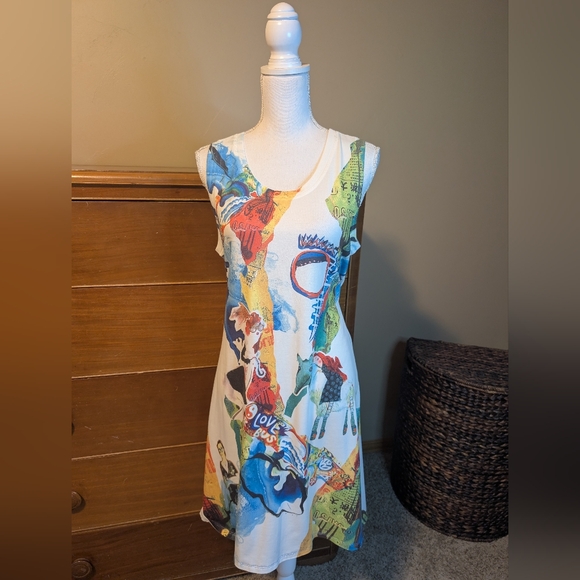 Inoah Sleeveless Wearable Art Graphic Print Knit Dress - Picture 2 of 12